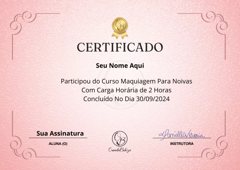 Certificado - Curso Maquiagem Para Noivas - PV - ASS instrutora